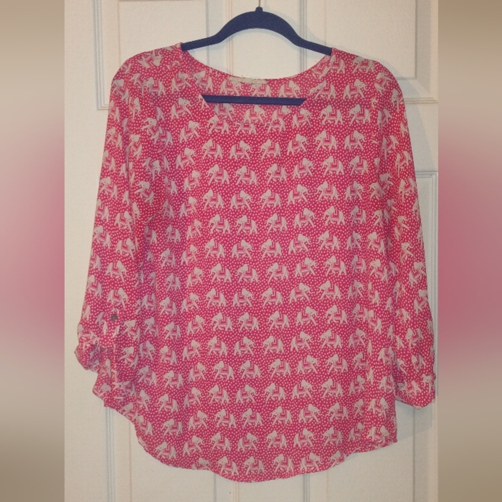 41 Hawthorn coral colored elephant print blouse